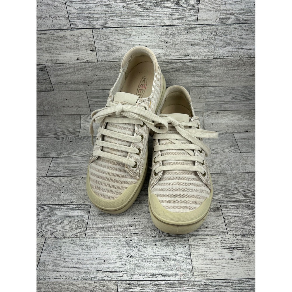 KEEN Striped Canvas Low Top Sneakers Women's Size 7.5 Beige Casual Comfort Shoes